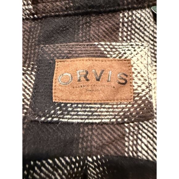 Orvis Jacket Mens XL Brown Plaid Pockets Thick Flannel Shirt Shacket Button Up - Picture 3 of 6